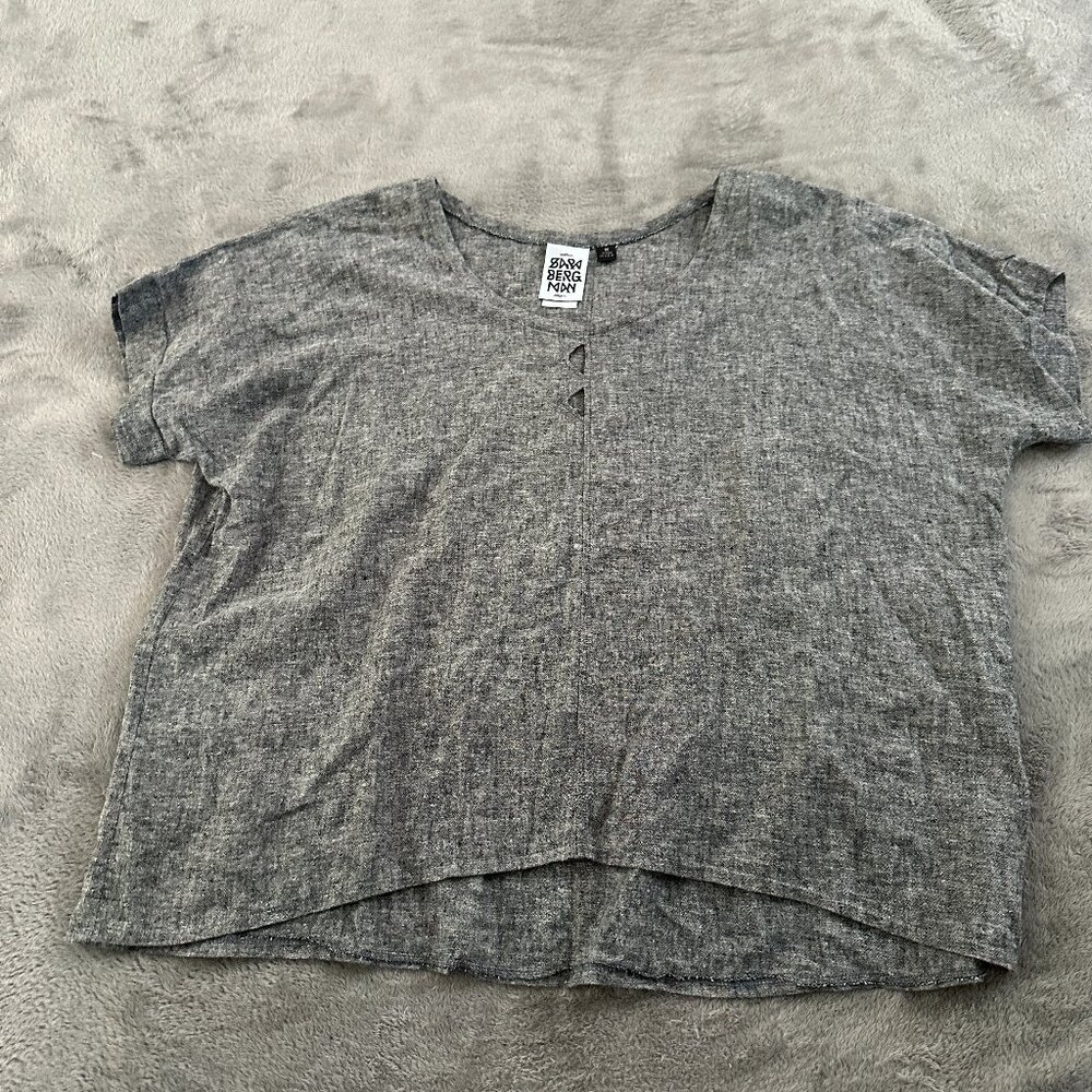 Sara Bergman Hemp Organic Cotton Gray Cutout Shirt Blouse MEDIUM Lagenlook